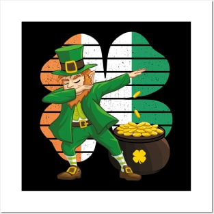 Dabbing Leprechaun St. Patricks Day Vintage Retro Clover Irish Flag Posters and Art